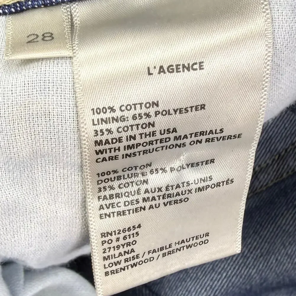 L'Agence Milana Low Rise Stovepipe Crop Straight Jean Raw Hem Women's 28 Blue